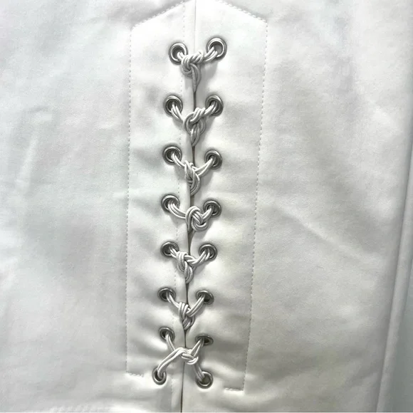 ETCETERA Solid White Pencil Skirt Eyelet Mock Tie Lace Up Detail Size 0 … - Picture 4 of 11